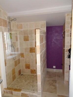 Shower, hair dryer, toilet paper