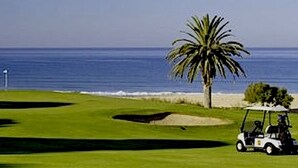 A golf course with a view of the ocean and a palm tree. - The White House - Tavira Historic old town center (Tavira)
