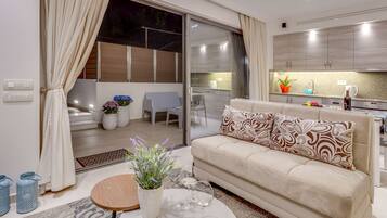 Suite (Joseph) | Cocina privada | Refrigerador con congelador, microondas, horno y parrilla de estufa