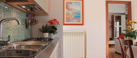 Fridge, oven, stovetop, coffee/tea maker