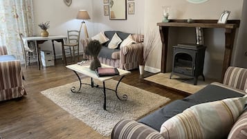 TV, fireplace, DVD player, books