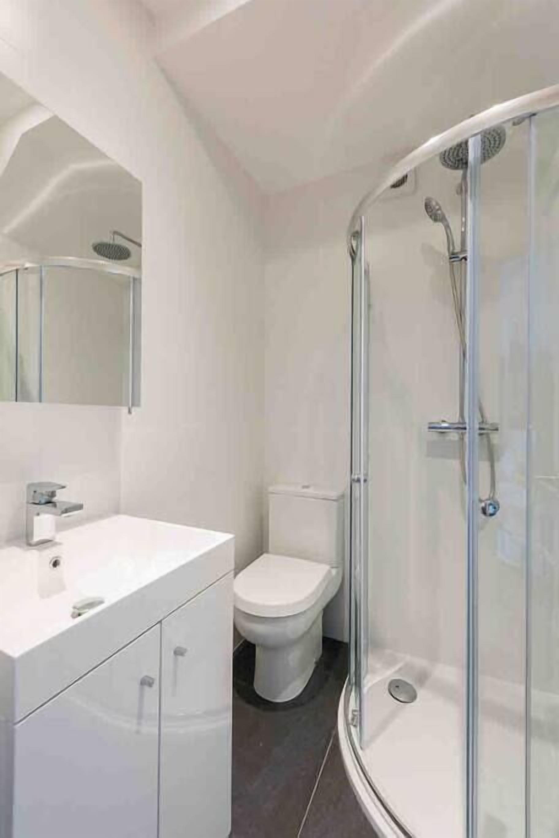 Rainfall showerhead, hair dryer, towels