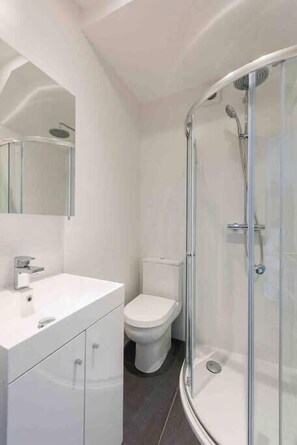 Rainfall showerhead, hair dryer, towels