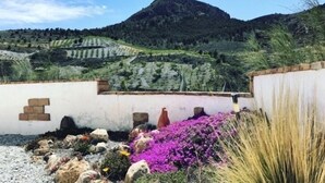 A mountainous landscape with terraced fields and a white wall with a brick pattern. - Remote mountain villa with stunning views and private pool to sleep up to six (Los Cerricos)