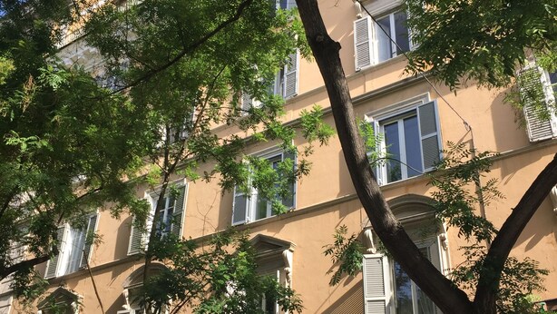 A building with multiple windows and balconies, featuring a tree in the foreground. - Vatican Luxury Apartment (Rome)