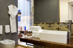 Shower, hair dryer, bathrobes, slippers