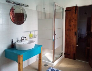 Shower, hair dryer, bidet, towels