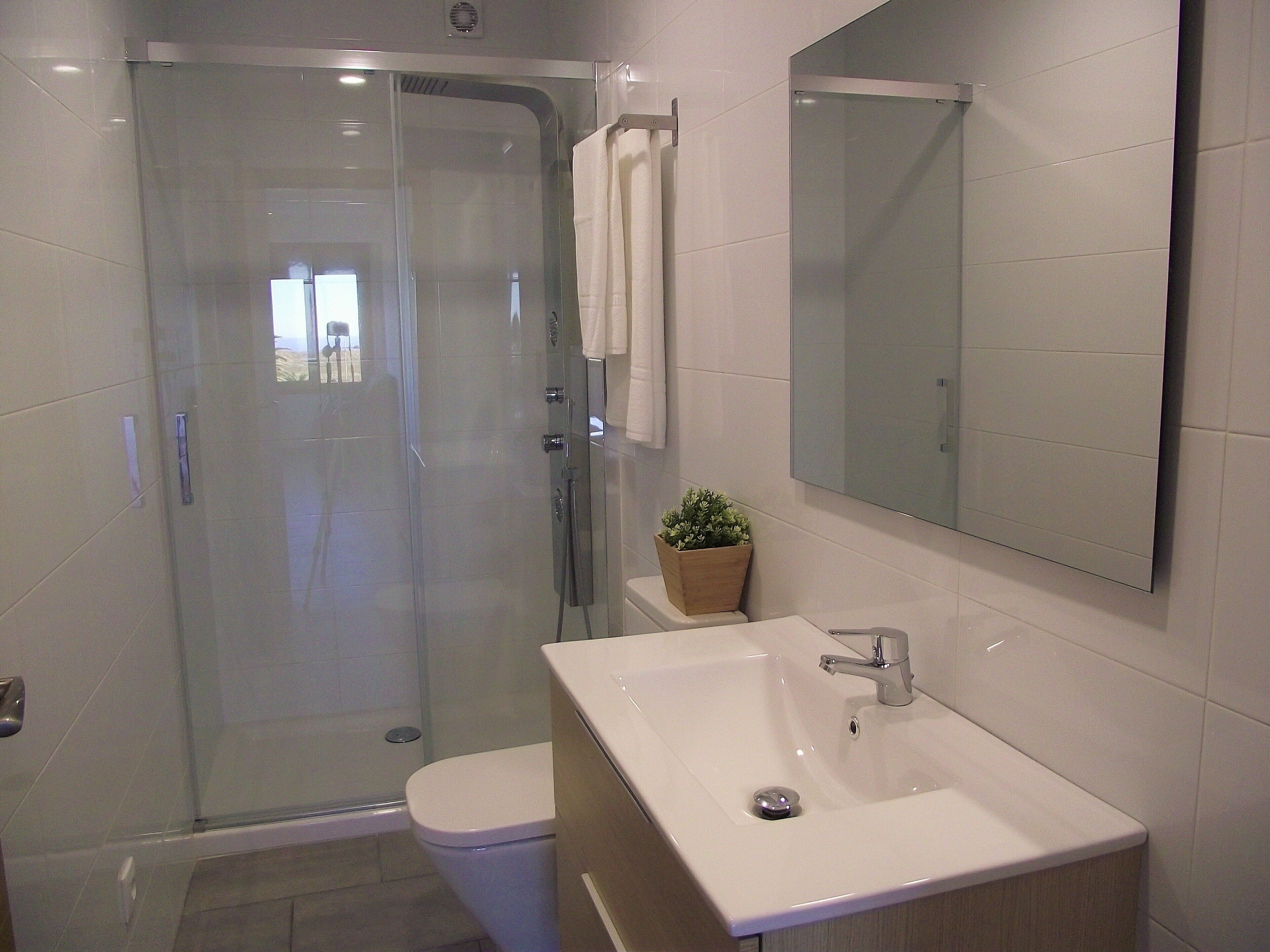 Een haardroger, handdoeken