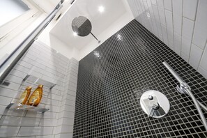 Combined shower/tub, hair dryer, bidet, towels
