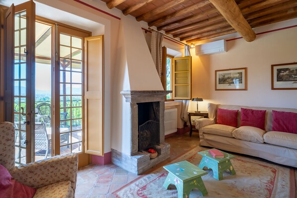 TV, fireplace