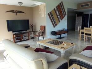 Smart TV, DVD player, books, video library