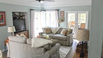 Smart TV, DVD player, books, music library