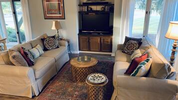 Smart TV, DVD player, books, music library
