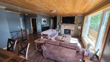 Una Smart TV, una chimenea, un reproductor de DVD