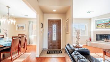 Smart TV, fireplace, video games, music library