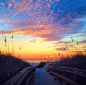 A sunset view with a pathway leading to the beach. - St. Pete Beach~Upham Beach Preserve~Gulf Winds Condominium  (St Pete Beach)