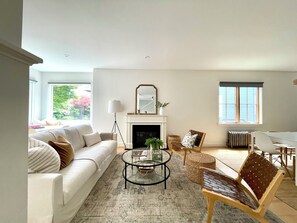 Smart TV, fireplace, video-game console, foosball