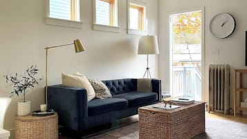 Smart TV, fireplace, video-game console, foosball