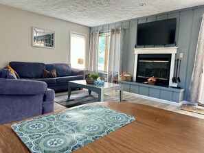 TV connectée, cheminée, lecteur de DVD, médiathèque