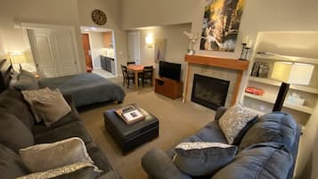 TV, fireplace, video games, DVD player