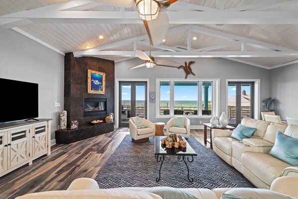 Smart TV, fireplace, video game console, DVD player