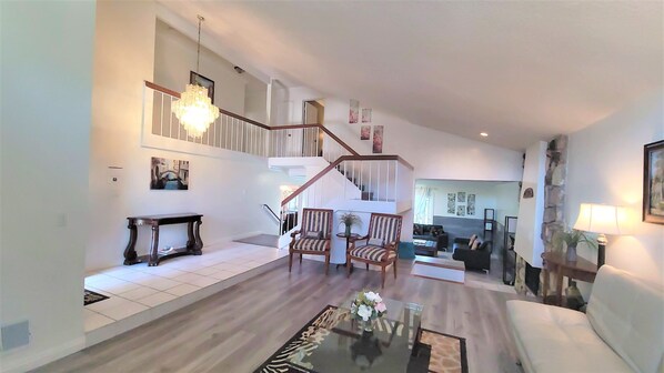 TV, fireplace, video games, DVD player