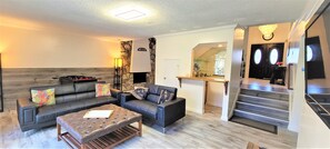 TV, fireplace, video games, DVD player