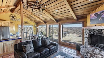 Smart TV, chimenea y libros