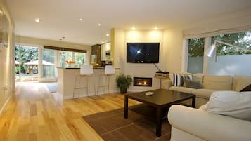 TV connectée, cheminée, lecteur de DVD, médiathÚque