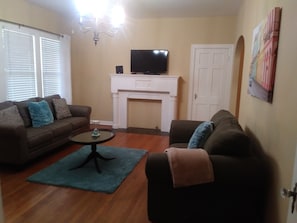 TV, DVD player, books, video library
