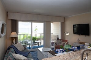 TV, DVD player, books, stereo