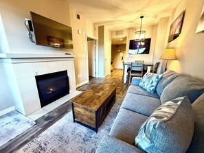 Smart TV, chimenea y reproductor de DVD