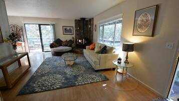 Smart TV, fireplace, DVD player, video library