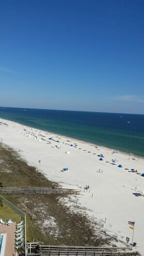 On the beach, sun loungers