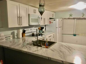 Frigorífico, microondas, horno y placa de cocina