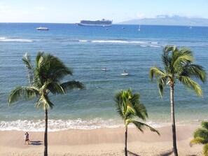 On the beach, sun-loungers, beach towels