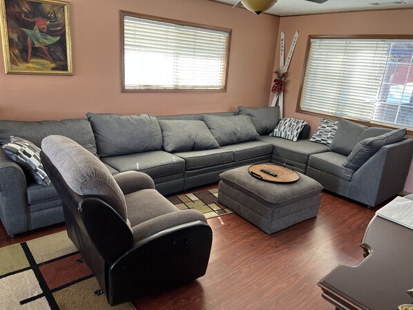 Smart TV, fireplace, video games, DVD player