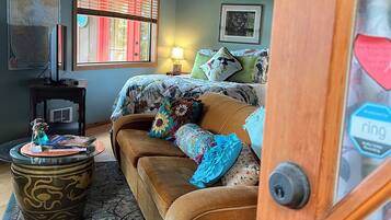 智能电视、壁炉、书、影片库