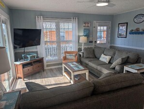 Smart TV, DVD player, books, video library