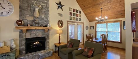 Smart TV, fireplace, video games, DVD player