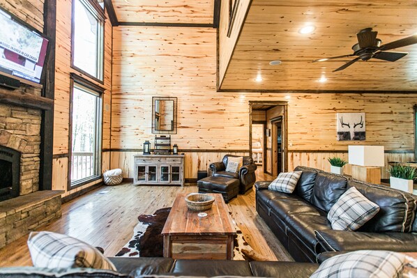 Smart TV, fireplace, video games, DVD player