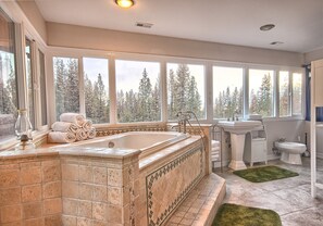 Combined shower/tub, jetted tub, hair dryer, bidet