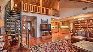 TV, fireplace, DVD player, books