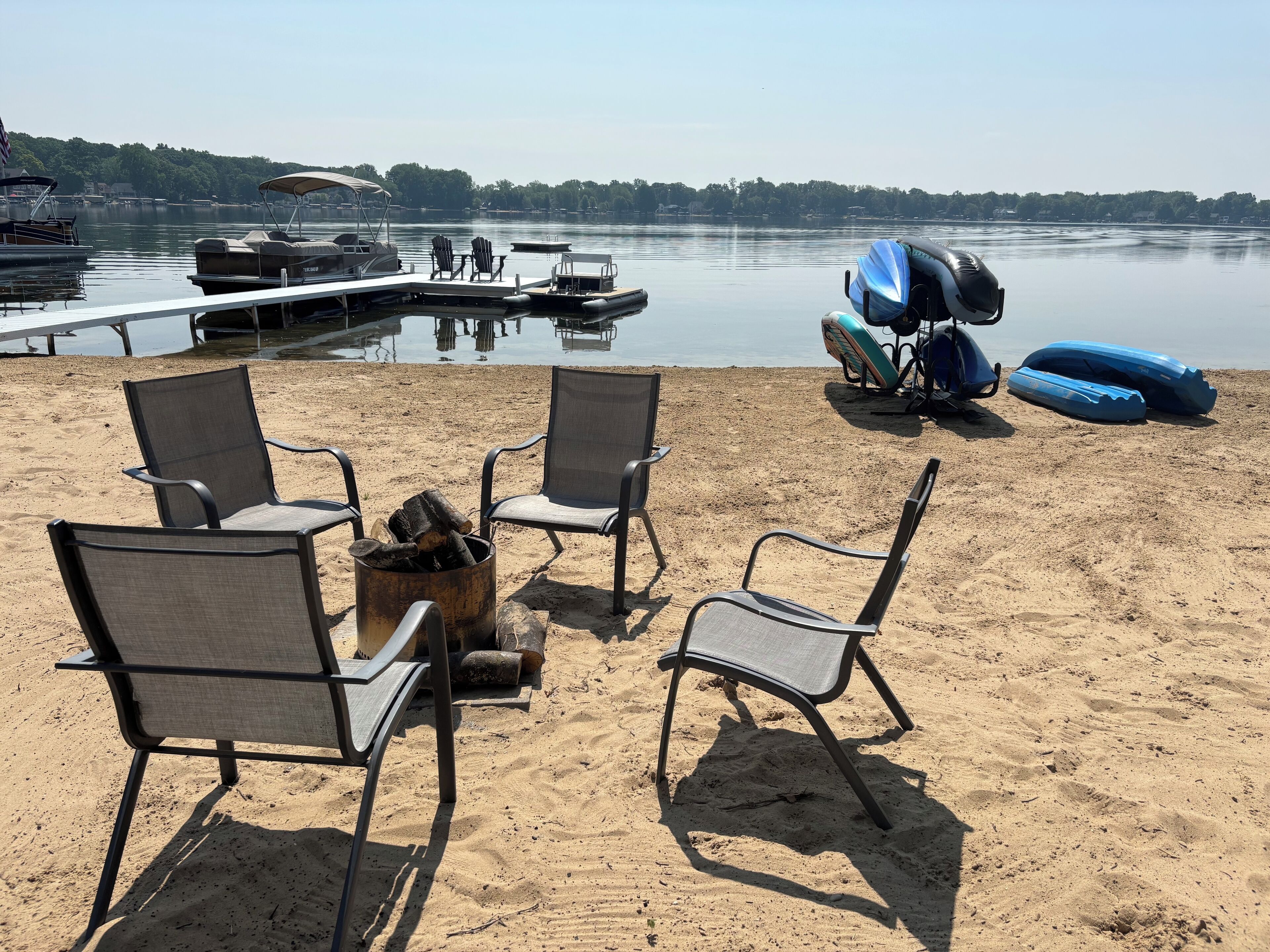 On the beach, sun loungers, beach towels