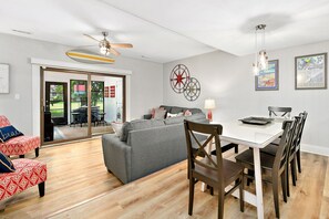 Smart TV, fireplace, video games, DVD player