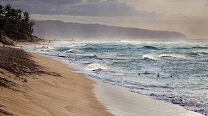 Plage à proximité, chaises longues, serviettes de plage
