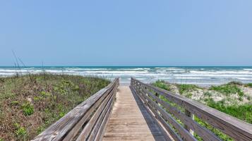 On the beach, sun loungers