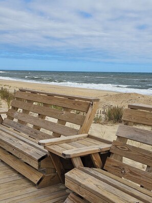 On the beach, sun-loungers, beach towels - SEMI-OCEANFRNT SEA VIEW/ POOL/ HOT TUB/ BEDS MADE/2 MIN WALK TO BCH ACCESS (Kitty Hawk)