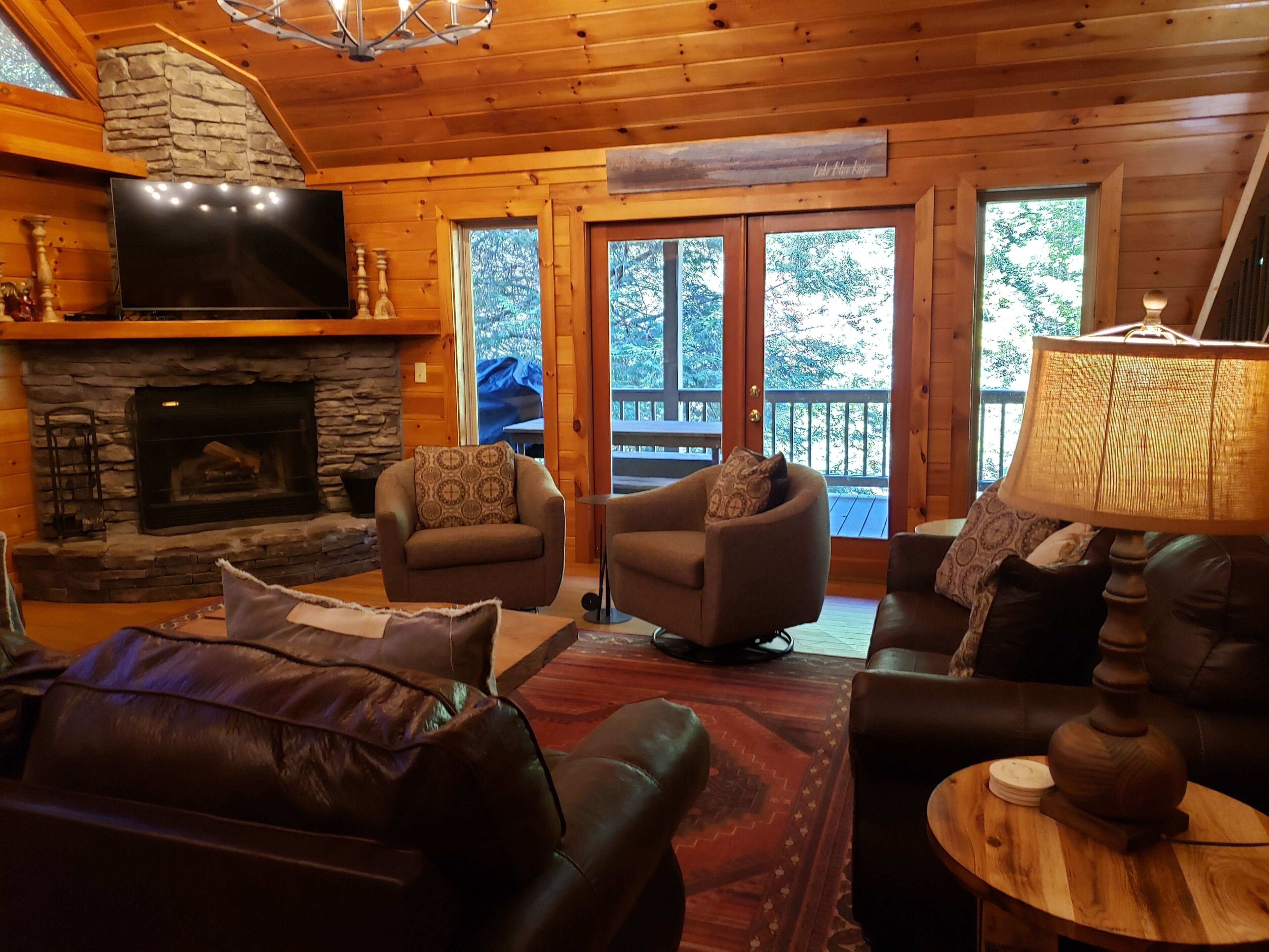 Smart TV, fireplace, video games, DVD player