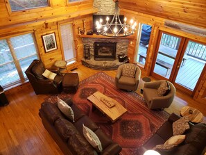 Smart TV, fireplace, video games, DVD player